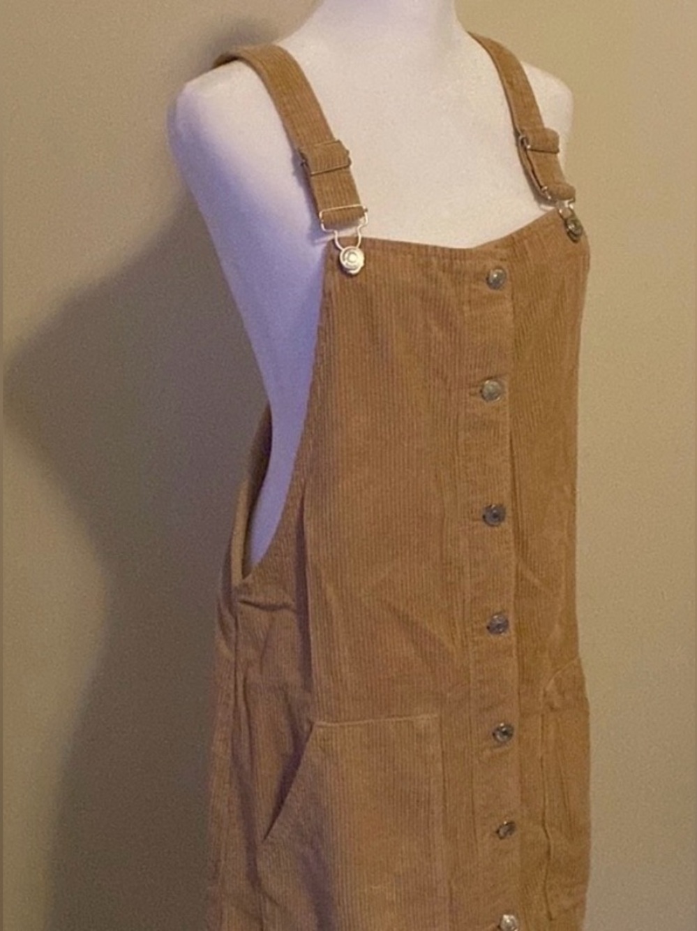 Topshop Moto Tan Corduroy Button-Down Pinafore Dress